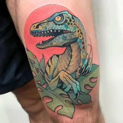 Ariane - Tatouage Nantes - raptor dinosaur dino
