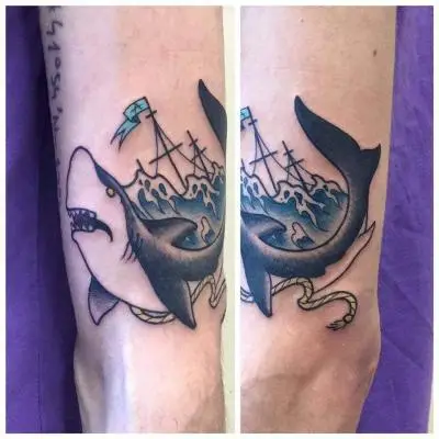 Ariane - Tatouage Nantes - shark boat sea