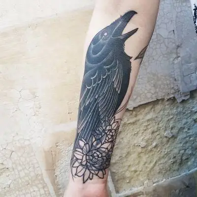 Ariane - Tatouage Nantes - crow crowtattoo cactusflower