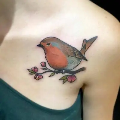 Ariane - Tatouage Nantes - bird redbreast flowers