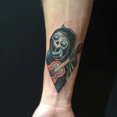 Ariane - Tatouage Nantes - mariachi skull calavera