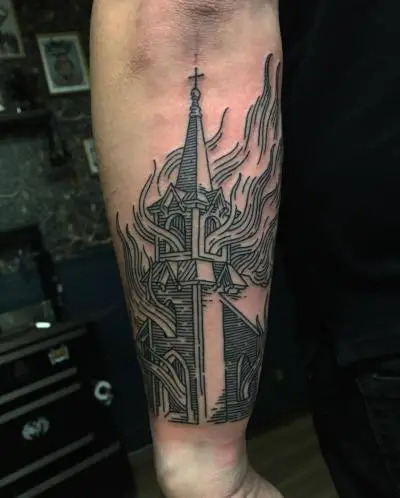 Monpierre - Tatouage Nantes - blackwork blackmetal burningchurch