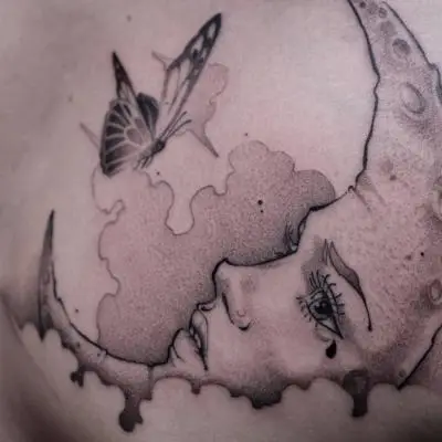 Drop - Tatouage Nantes - moon moontattoo butterflytattoo