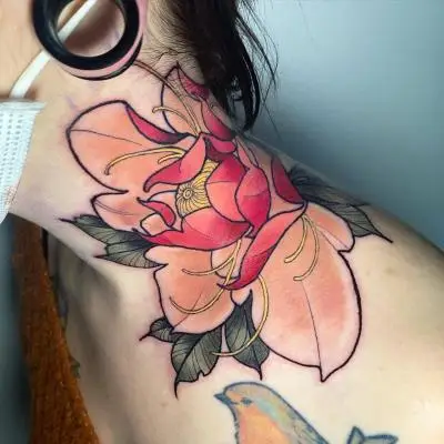 Ariane - Tatouage Nantes - necktattoo peony tattoooftheday