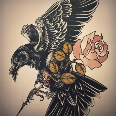 Monpierre - Tatouage Nantes - tattooflash crowtattoo raventattoo